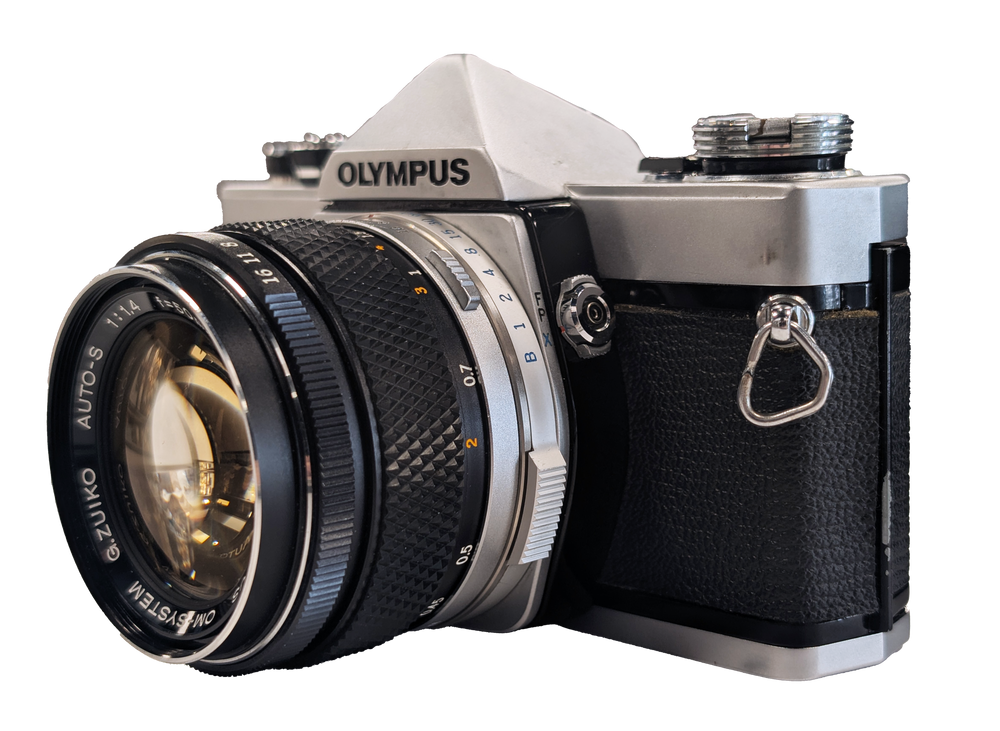 Olympus OM-1 35mm Film Camera with 50mm f/1.4 Lens and Leather Holster